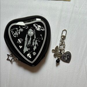 corpse bride Black Heart-Shaped Zipper Pouch with Keychain